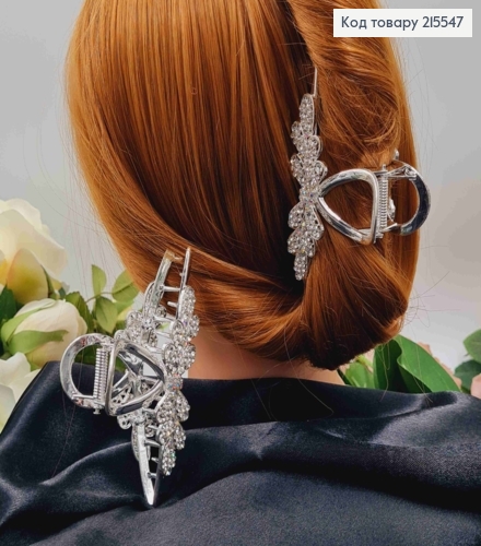 Краб металл ЦВЕТОЧЕК серебряного цвета в камнях, длина 11,2см 215547 фото 2