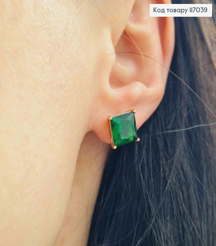 Серьги гвоздики, Зеленый квадратный камень, 0,8см, Xuping 18K 117039 фото 2