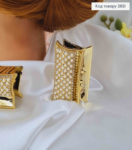 Краб пластик, Золотого кольору, в перлинках та бусинках, прямокутний 6см 211121 фото 2