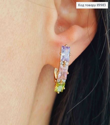 Серьги с тремя Разноцветными камешками, 2,2см, английская застежка, Xuping 18K 119983 фото 2