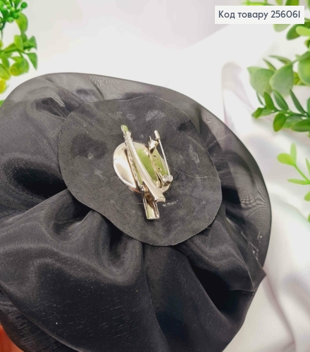 Брошка-заколка, об'ємна троянда ЧОРНОГО кольору, подвійна, 17см, тканина органза, ручна робота 256061 фото 2