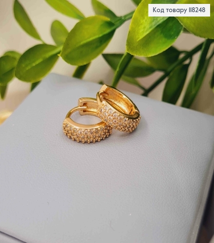 Серьги кольца украшены яркими камешками в три ряда, ширина 4,5мм, диаметр 1,5см, Xuping 18К. 118248 фото 2