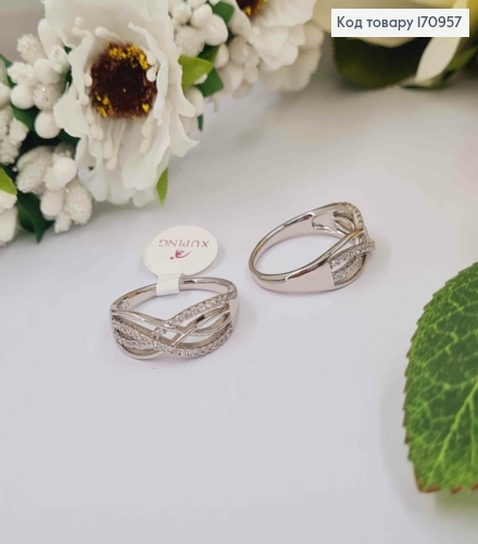 Кольцо родованное, Бесконечность в камнях, Xuping 18К 170957 фото 2