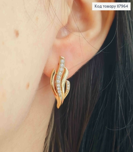 Серьги "Пламя" украшены камешками, 2,3см, английская застежка, Xuping 18K 117964 фото 3