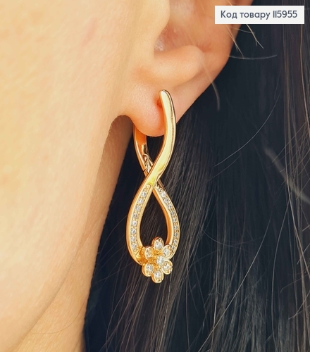 Серьги петля, "Жасмин", с цветочком, в камнях, 3,5см, англ. зам, Xuping 18K 115955 фото 2