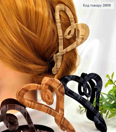 Краб пластик "СЕРДЦЕ" БАРХАТ в клетку, размер 12см, темные цвета в ассортименте 211198 фото 2