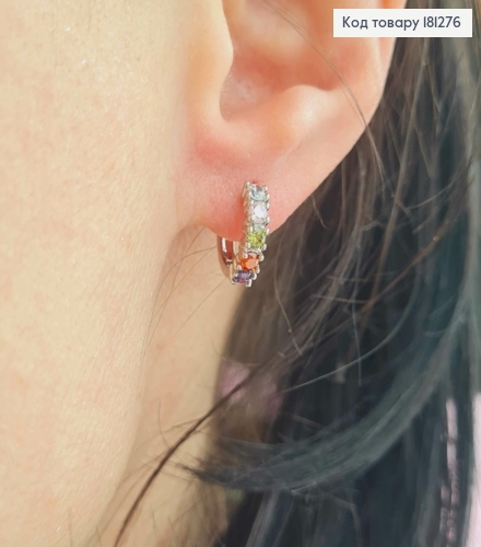 Серьги родованные кольца, с цветными камешками, 1см, Xuping 181276 фото 2