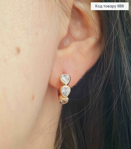 Серьги кольца "Сердца Трех" с камешками, диаметр 1,4см, Xuping 18К 118111 фото 2