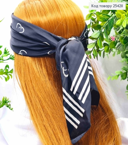 Хустка з колечком, Чорного кольору з малюнком "Підкова", 70*70см, 100% поліестр (шовк) 254211 фото 3