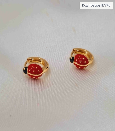 Серьги кольца, "Божья Коровка", диаметр 1см, XUPING 18K 117745 фото 2