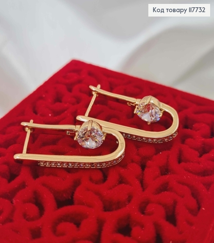 Серьги стрелы с Камешками в один ряд и Блестящим камнем в середине, 2,3см, англ застежка, XUPING 18K 117732 фото 2