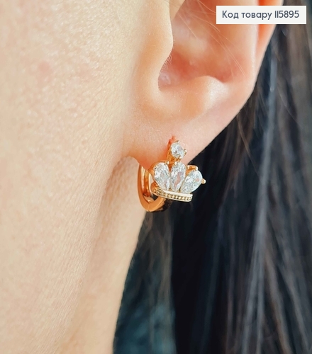 Сережки кільця 1см, з короною в камінцях, 1см Xuping 18K  115895 фото 2