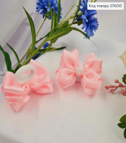 Резинка, БАНТ репсовий, Рожевого кольору з перлинкою 5,5*4см, Ручна робота 276013 фото 2
