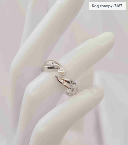 Перстень родованный с жемчужиной и камешками, Xuping 171183 фото 2