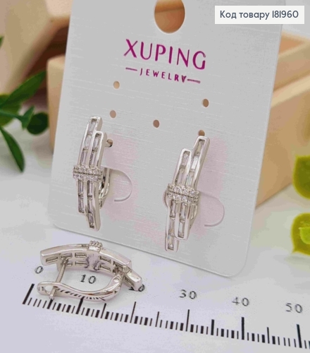 Серьги родованные украшены Блестящими камешками, 2см, английская застежка, Xuping 181960 фото 2