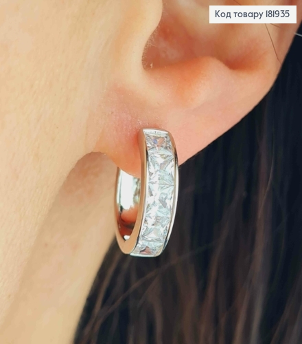 Серьги кольца с тремя Блестящими камешками, 1,5см, XUPING 181935 фото 2