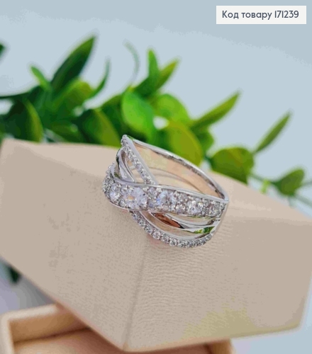 Перстень родований прикрашений Блискучими камінцями, Xuping 171239 фото 3