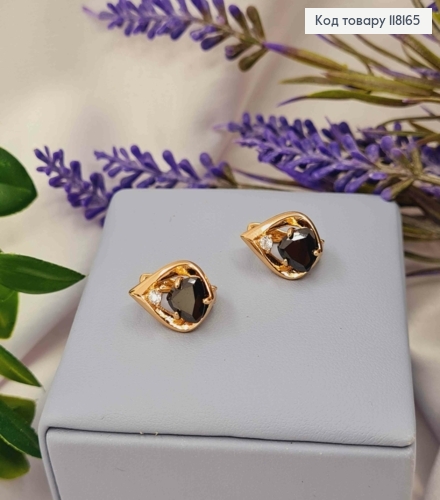 Серьги "СОФИ" с черным камнем, 1,5см, англ. заст., Xuping 18K 118165 фото 2