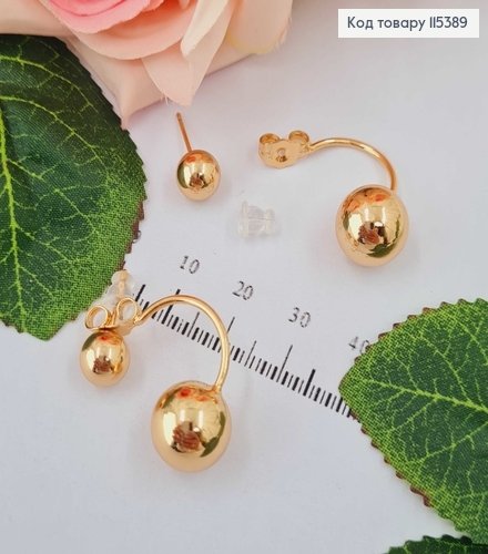 Серьги гвоздики с двумя шариками, 3см Xuping 18K 115389 фото 2