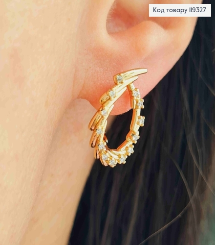 Серьги "Венок" с Блестящими камешками, длина 2см, английская застежка, XUPING 18K 119327 фото 3