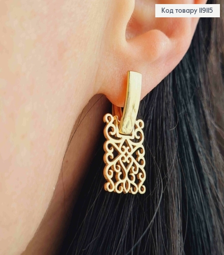 Серьги с подвижной ажурной пластиной, 2,7см, английская застежка, XUPING 18K 119115 фото 2