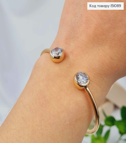 Браслет овальный с двумя Блестящими камешками, длина 17 см, Xuping 18K 151089 фото 2