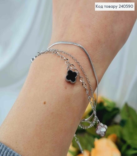 Браслет подвійний Van Cleef, срібного кольору, 17+4см, Stainless Steel 250014 фото 2