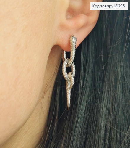Серьги родованные, Змейки объемные, асимметричные трансформеры, 3см, Xuping 181293 фото 2