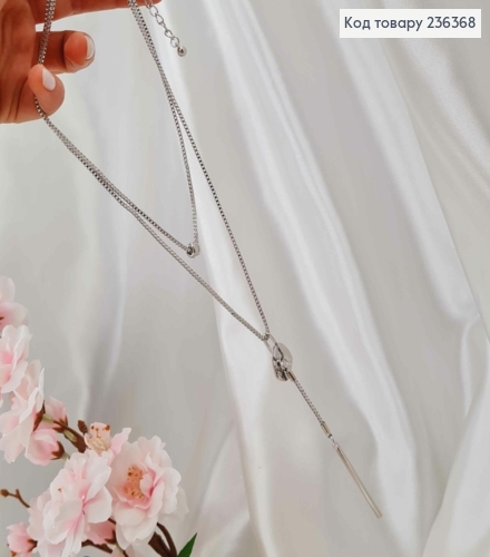Біжутерія на шию подвійна, з Бусиною та підвіскою Кругла пластина з паличкою, 47+7см,Fashion Jewelry 236368 фото 2