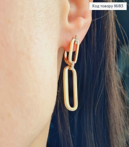 Сережки з овальними підвісками, з перетинками в камінцях, 4см, англ. заст., Xuping 18K 116813 фото 2