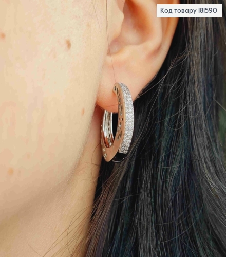 Сережки родовані кільця, "Ажурні" прикрашені Блискучими камінцями, 2,5см, Xuping 181590 фото 2
