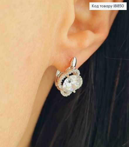Серьги родованные "Цветок Эдема" с Блестящим камнем, 1,5см, английская застежка, Xuping 181850 фото 2