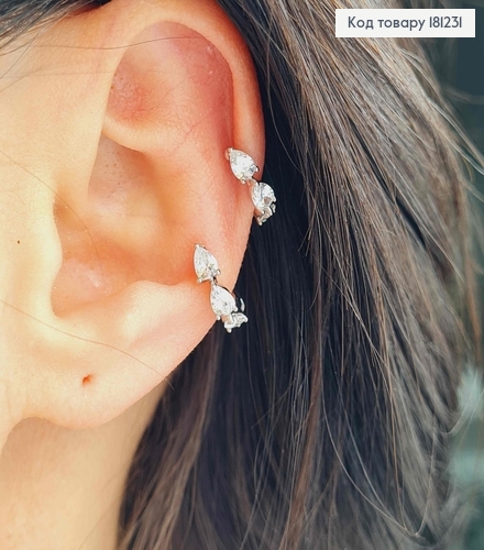 Сережки кафы родованные, "Четыре камня", Xuping 181231 фото 2