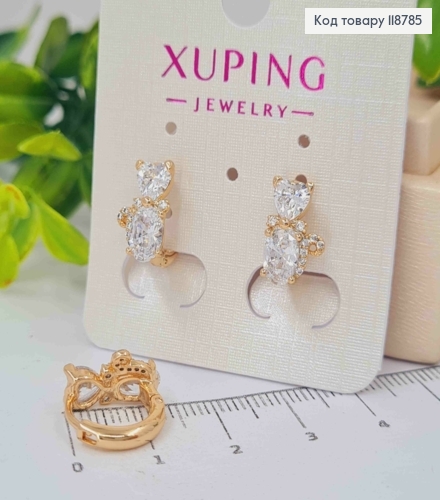 Серьги кольца (1,3см), "Котик" с Блестящими камешками (1,3см), XUPING 18K 118785 фото 2