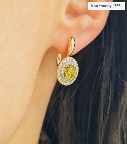 Серьги "Сияние Ночи", с камнем Салатового цвета в оправе из камней,1,9см, англ. зам., XUPING 18K 117551 фото 3