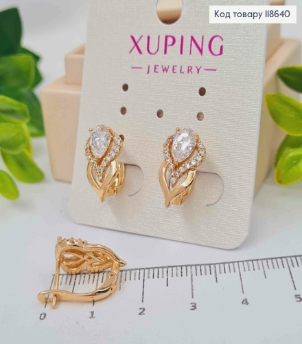 Серьги "Подснежник" с Блестящим камнем, 1,5см, английская застежка, Xuping 18К 118640 фото 2