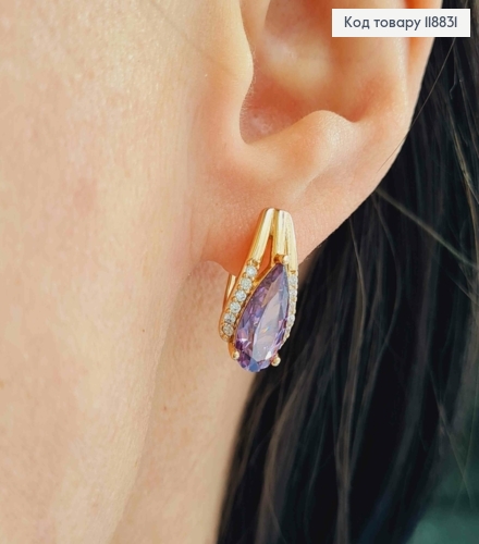 Серьги "Ксения" украшены Фиолетовым камнем, 1,7см, англ. застежка, Xuping 18К 118831 фото 2