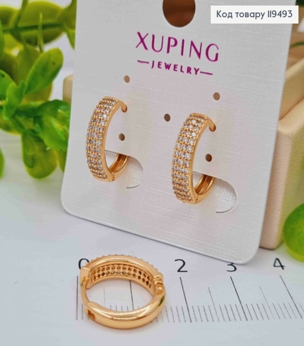 Серьги кольца украшены Блестящими камешками, ширина 4мм, диаметр 1,5см, Xuping 18K 119493 фото 2