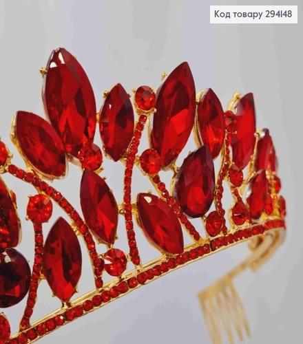 Диадема "Роскошная" украшена Красными камешками, в золотом цвете, 5,5см наивысшая точка 294148 фото 2