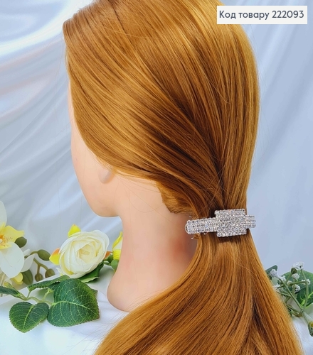 Заколка Автомат 8см ПРЯМОКУТНИК в центрі срібного кольору з камінцями 222093 фото 2