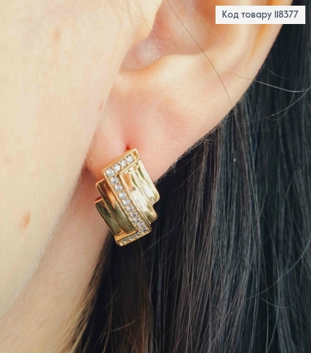 Сережки "Фігурні" прикрашені Яскравими камінцями, 1,7см, англійська застібка, Xuping 18К 118377 фото 3