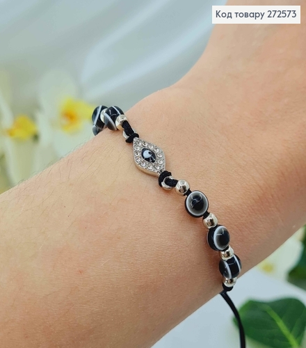 Браслет плетеный с затяжками, с всевидящим глазом и камешками, цвета в ассорт. 272573 фото 2