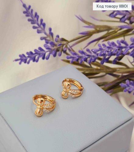Серьги кольца "БАНТИК" украшены камешками, диаметр 1,3см, Xuping 18К. 118101 фото 3