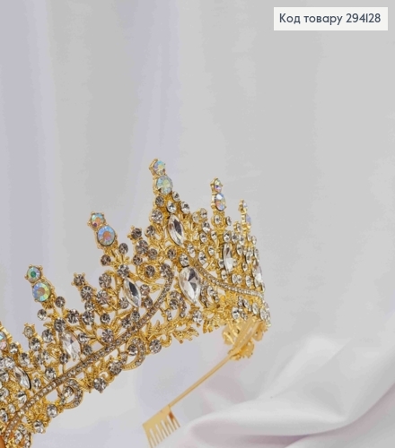 Диадема "СКАЗКОВАЯ" с Блестящими камешками, цвета под ЗОЛОТО, высочайшая точка 7см 294128 фото 2