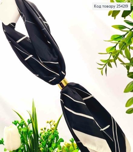 Хустка з колечком, Чорного кольору з геометричним малюнком, 70*70см, 100% поліестр (шовк) 254219 фото 2