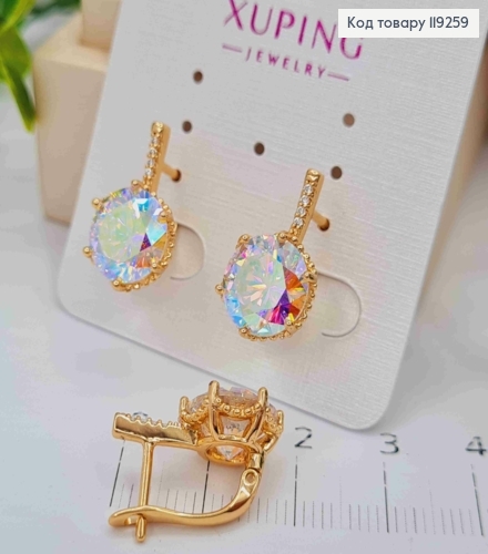 Серьги с изысканным камнем Хамелеон, длина 1,8см, английская застежка, Xuping 18K. 119259 фото 3