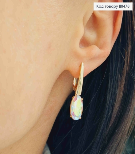 Серьги с подвесным камнем Хамелеон, 1,7+1,2см, англ. застежка, XUPING 18K 118478 фото 3