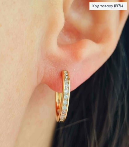 Серьги кольца украшены Блестящими камешками в один ряд, диаметр 1,6см, ширина 2,5мм, XUPING 18K 119314 фото 2