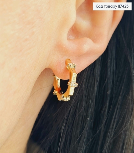 Серьги Кольца многогранные с камешками, диаметр 1,4, XUPING 18K 117425 фото 2