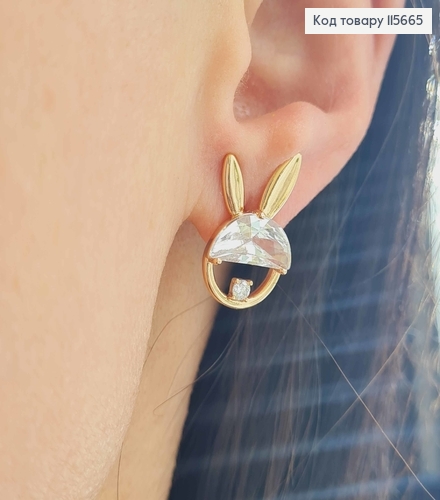 Сережки гвоздики "Зайчики" з камінцями. довж 2см. шир. 1см.,. Xuping 18K 115665 фото 2